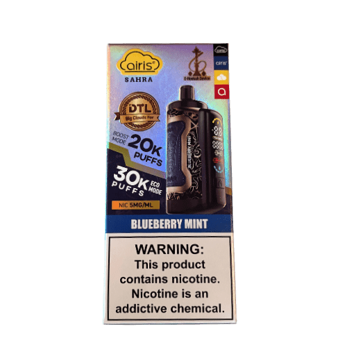 Airis Sahra DTL 30k E-Hookah Device 0.5% Kangertech Disposables Blue Mint / 30000+ / 0.5% (5mg)