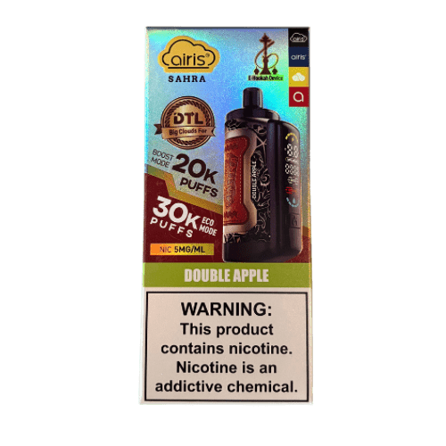 Airis Sahra DTL 30k E-Hookah Device 0.5% Kangertech Disposables Double Apple / 30000+ / 0.5% (5mg)