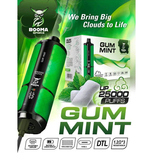 Booma Hookah 25k 0.6% Booma Disposables Gum Mint / 25000+ / 0.6% (6mg)