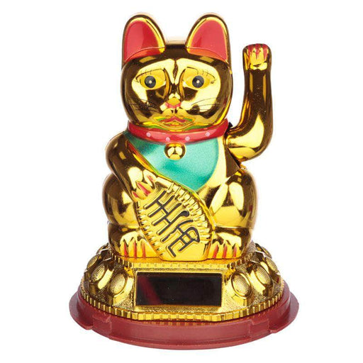 Solar Powered Waving Lucky Cat none Plastic Cat Gold